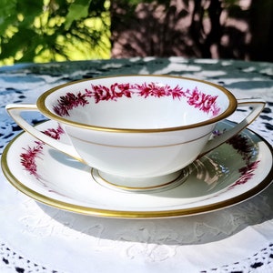 Tazza da zuppa e piattino Rosenthal anni '30 1 di 3: porcellana Bavaria dipinta a mano con motivi floreali, Art Déco, Germania