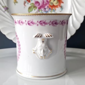Richard Ginori Pink Rose Cache-Pot, Italian Porcelain Planter, Face-Shaped Handles