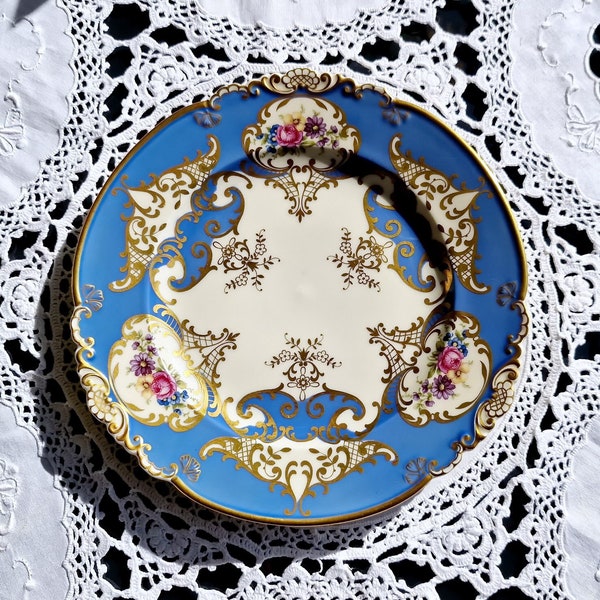 Assiette en porcelaine Koeniglich Tettau des années 30 - Fabriquée en Allemagne - Assiette à dessert décorée - Porcelaine ivoire - Pour le thé - Assiette à pâtisserie