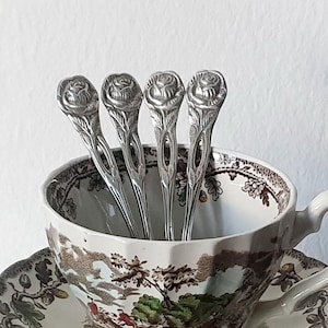 Cuillères à mocca WMF plaquées argent vintage - Hildesheimer Rose - Lot de 4, Allemagne 11,5 cm