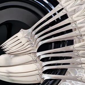 Raro set di posate da pesce placcate argento antico WMF 12 pezzi: stile impero, Germania 18,5 - 21,5 cm