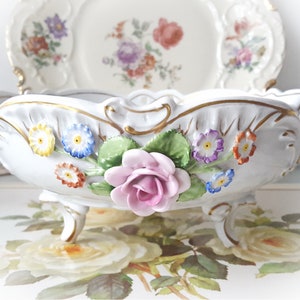 Vintage Plaue Schierholz Porcelain Bowl: Hand-Painted Floral Serving Dish, Hand Sculptured Flowers