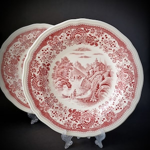 Vintage Villeroy & Boch 2er Set Suppenteller - Burgenland Patten - Made in Germany - Rotes Transferware - Villeroy Rot Weiß Geschirr - Top