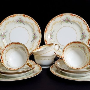 1950s Vintage Noritake Linden Pattern Tea Set 14Pcs: Floral Japanese Porcelain
