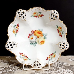 Frutero de porcelana Rosenthal Molière de 1929: Plato reticulado de porcelana alemana