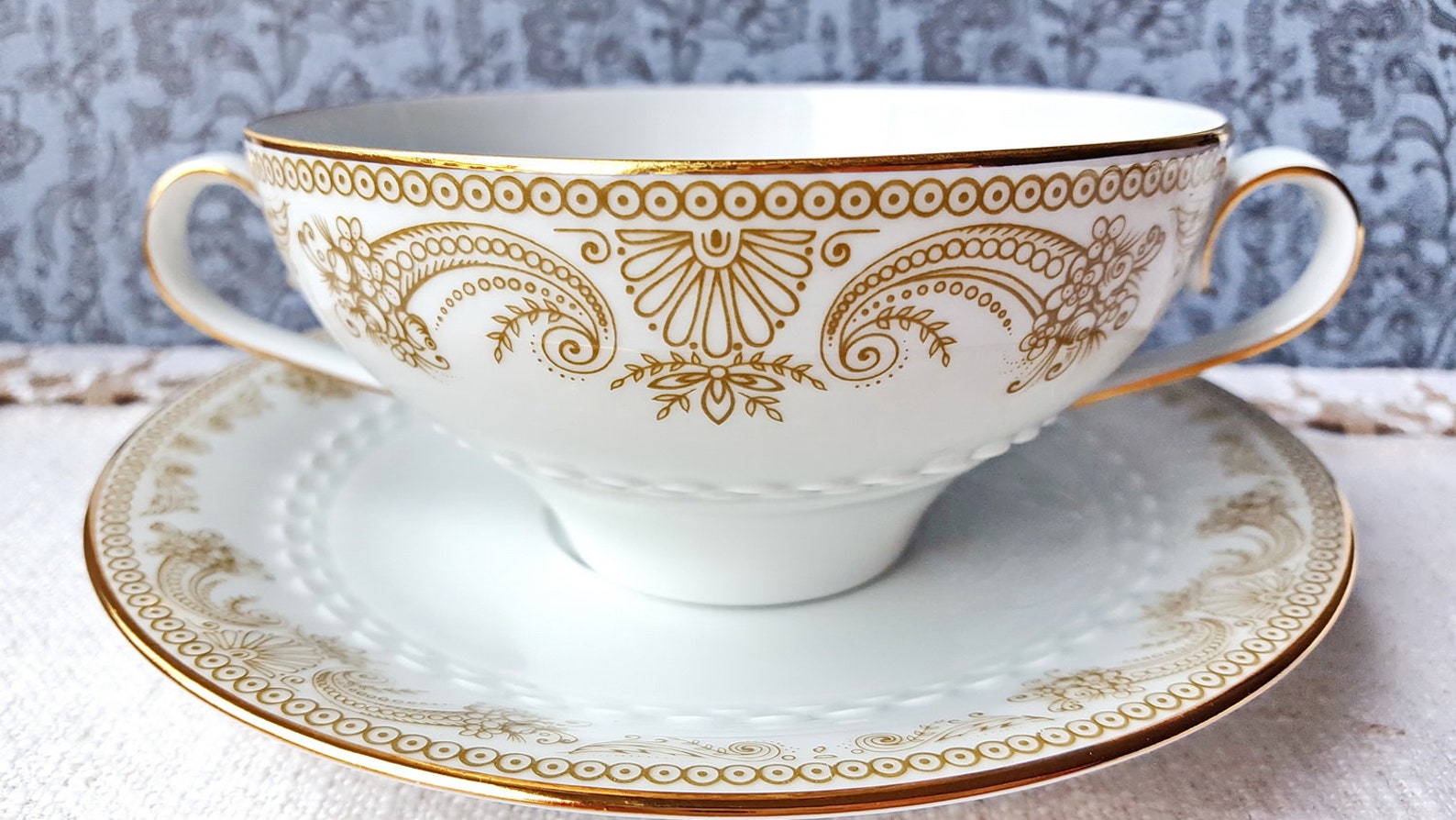 Vintage Elegant Soup Cup and Saucer German Porcelain Soup Bowl Etsy