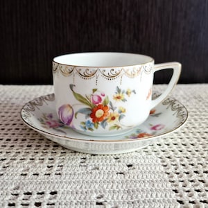 1901 - 1906 Antique Rosenthal RC Teacup Duo: Fine Porcelain Undine Pattern, Bavaria, Germany 180ml