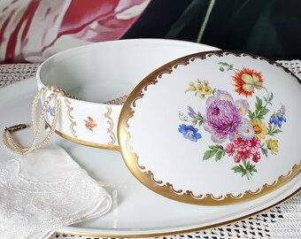Mid Century German Porcelain Jewelry Box: Bavaria Floral Trinket
