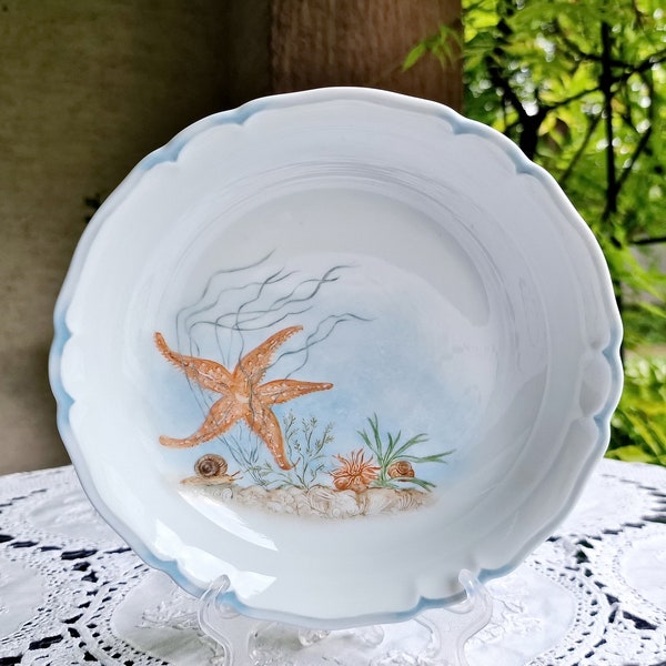 1970s Rare Limoges Hand Painted Plate - Fish Soup Bowl #6 - One of a Kind - Made in France - Part of Big Fish Set - Sea Motif - 350 ml