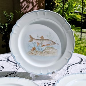 1970s Rare Limoges Hand Painted Plate - Fish Plate #4 - Dinner Plate - Made in France - Part of Big Fish Set - Sea Motif - 24,5 cm