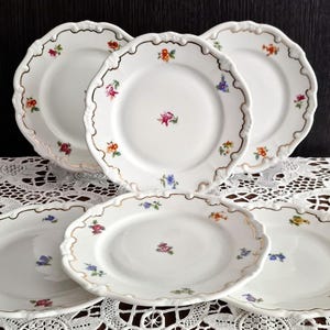Weimar Katharina Set med 6 vintage tallrikar, blommigt tyskt porslin 17 cm