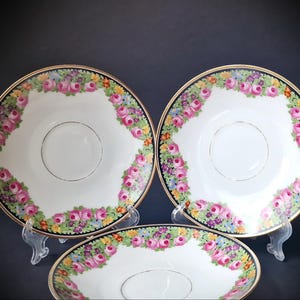 Platillos antiguos Rosenthal RC (juego de 3), 1901-1931: Patrón Sorrent, porcelana floral alemana, 15 cm