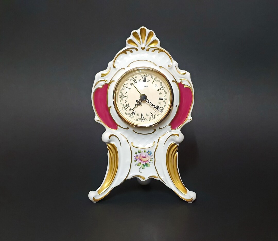 Vintage German Porcelain Clock Lindner Hand Work Etsy