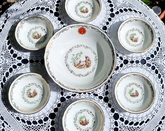 Vintage Limoges Porcelain Berry Bowl Set: French Chinoiserie Serving Dishes