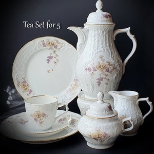 Elegant Rosenthal Sanssouci Tea Set - Ivory China - Floral Teapot Set for 5 - Cottage Chic Tea Pot Set - Made in Germany