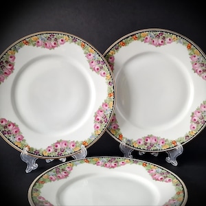 Platos para tartas antiguos Rosenthal RC (juego de 3), 1901-1931: Patrón Sorrento, porcelana floral, 19,5 cm