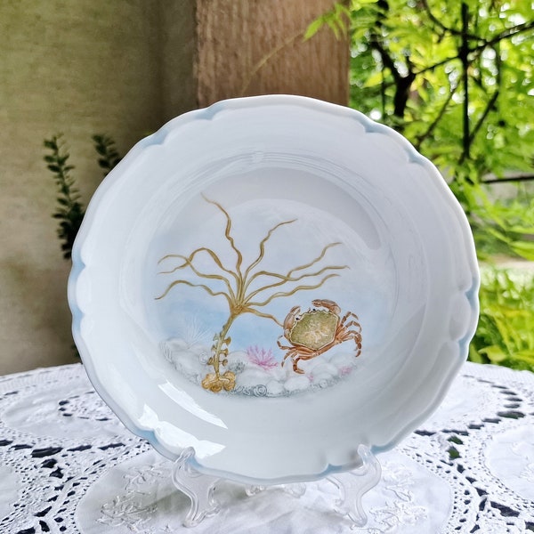 1970s Rare Limoges Hand Painted Plate - Fish Soup Bowl #4 - One of a Kind - Made in France - Part of Big Fish Set - Sea Motif - 350 ml