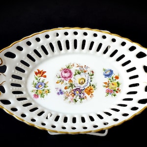 1937 - 1949 Vintage Früchte Teller - Deutscher Porzellan Teller - Gerold Tettau - Floral Bayrisches Porzellan - Retikulierter Teller - Aufsatz - 28 cm x 16,3 cm