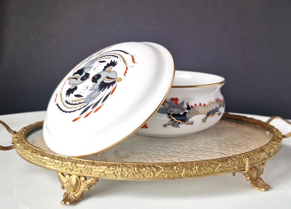 Meissen Crossed Swords Hand-Painted Jewellery Box, Schwarz Hofdrache Trinket Box, Germany