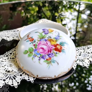 1901-1914 Dresden Hand Painted Trinket Box - Franziska Hirsch - German Porcelain - Floral Jewelry Box - Dresden Flowers - Gift for Her - Top