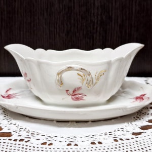 Cerca de 1900 Elegante Molheira Francesa Antiga - Alfred Hache & Co, Vierzon - Porcelana Francesa - Molheira Floral - Château Chic