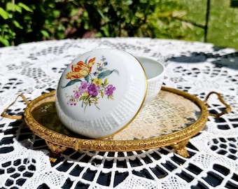 Vintage Ludwigsburg Floral Porcelain Trinket Box, Handcrafted and Hand-Painted Jewellery Box, Germany