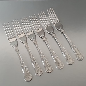 Vintage English Silver Plated Forks Set of 6: Kings Pattern, EPNS Sheffield  18,5cm