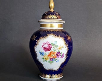 ヴィンテージ マイセン磁器花瓶 – コバルトブルーに手描きの花