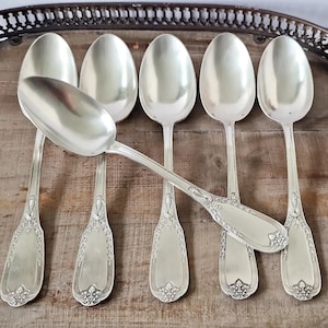 Antique Silver Plated Dinner Spoons Set of 6: French Empire Style Flatware 21,5cm