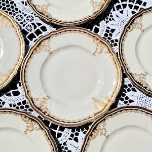 Platos con diseño de Parzival de Rosenthal, 1949 (juego de 6) - Porcelana marfil con decoración dorada, Alemania, 19,5 cm