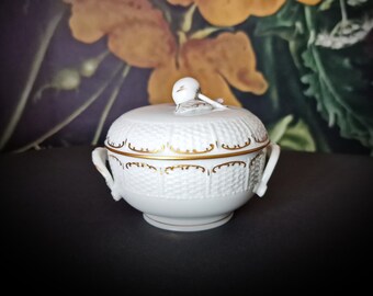 Vintage Rare LUDWIGSBURG Soup Cup - Lidded Soup Cup - Made in Germany - White and Gold China - Top - 220 ml