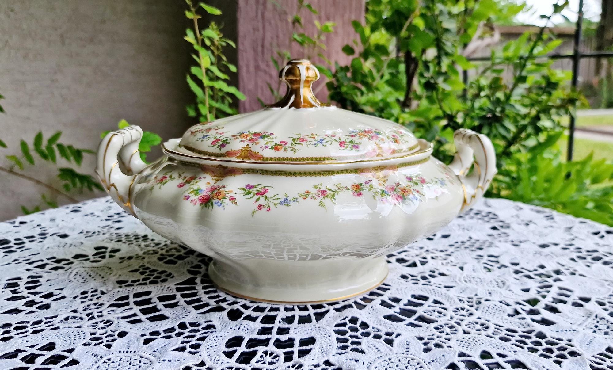 Vintage Krautheim Suppenterrine: Astrid Muster Deutsches Porzellan, 2,5L