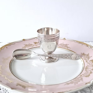 1931-1935 Rare CHRISTOFLE Silver Plated Cup and Spoon - Stamped Christofle Gallia - French Vintage - First Communion Gift Set - Top