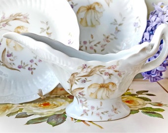 Vintage Limoges Gravy Boat French Vintage Sauce Boat Floral Serving Dish Mid Century Serving Bowl Transferware