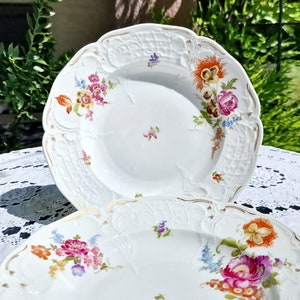 1891-1906 Antique Rosenthal Sanssouci Soup Plates (Set of 2): Floral Bavarian Porcelain, 25cm
