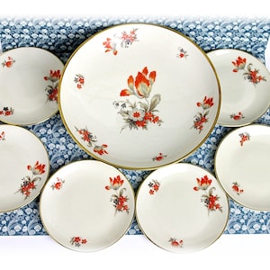 Vintage Cake Plate Set Thomas Ivory Cake Serving Set Bavarian China German Porcelain Mid Century Serving Dish Pastry Plate