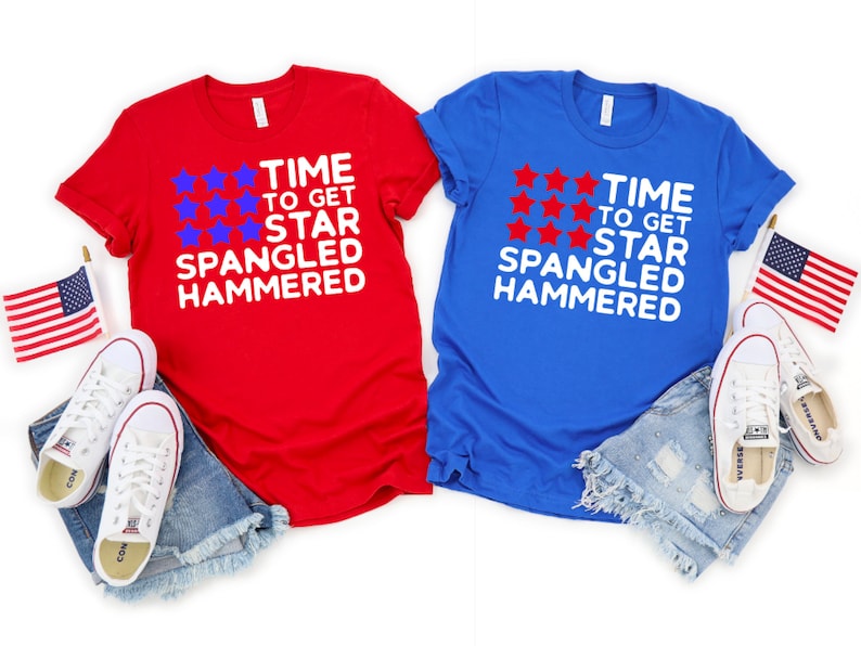 Time to get Star Spangled Hammered Red Juniors Soft Tank Top