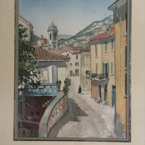Italian Summer by John Bryans – Original Watercolor Painting, Signed Italy Landscape Art, Framed Vintage Mediterranean Scene