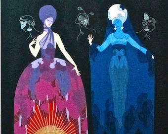 Erte Serigraph &#39;Evening Night&#39; – Signed & Numbered, Embossed Limited Edition, Museum Framed, Art Deco