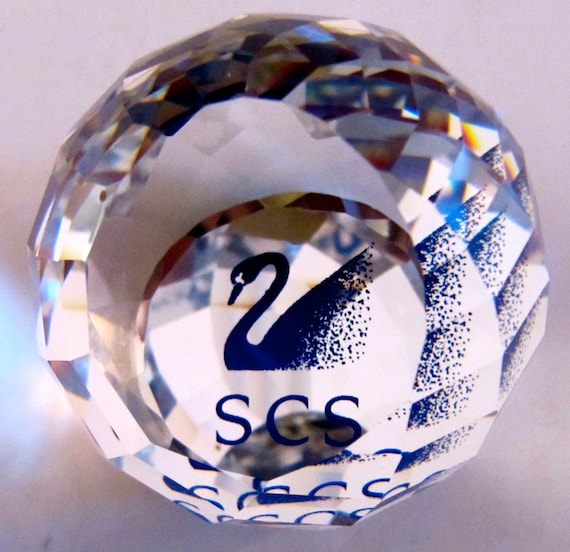Swarovski SCS Crystal Golf Ball Paperweight | Blue Swan Logo 1990
