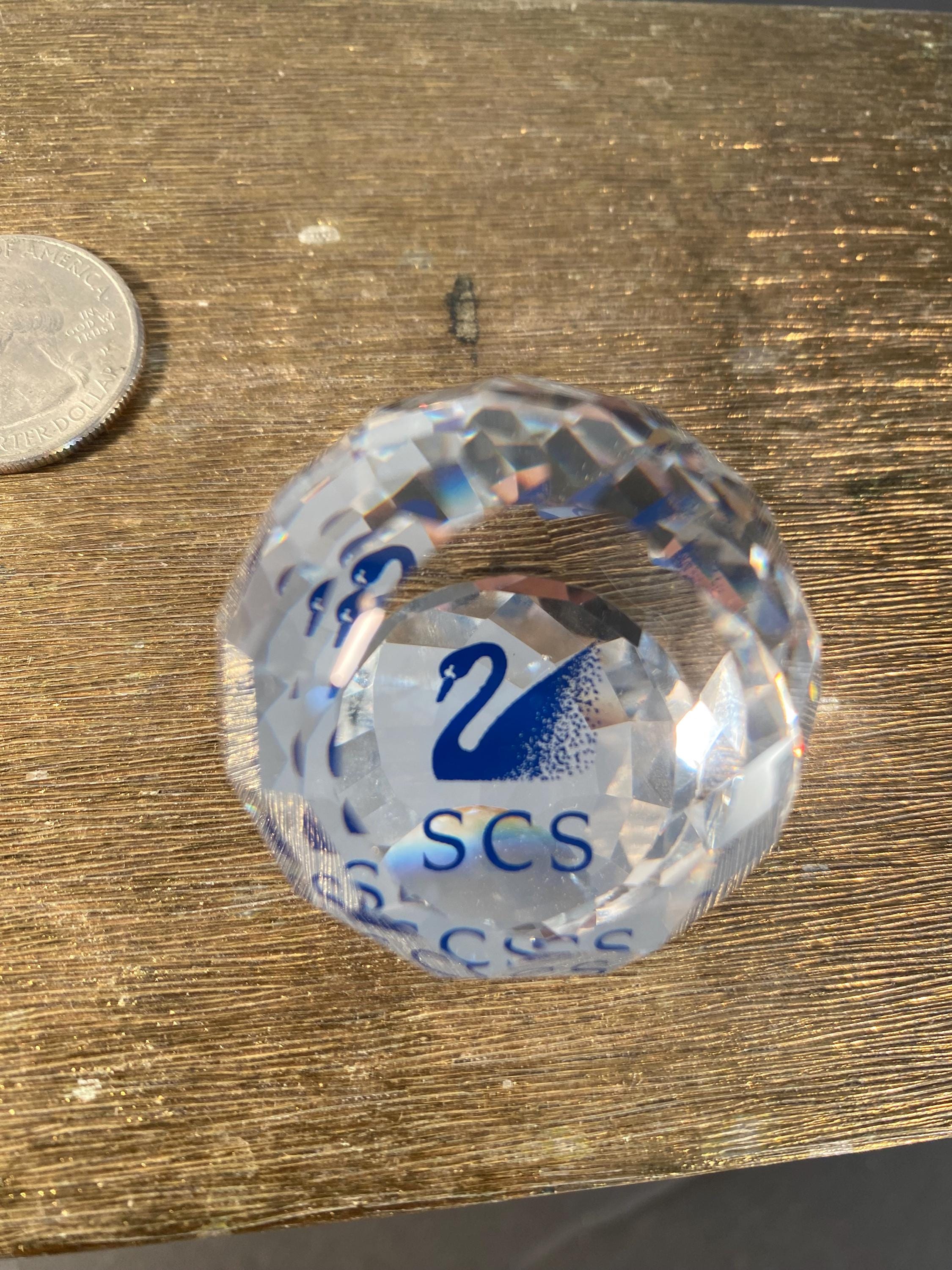 Swarovski SCS Crystal Golf Ball Paperweight | Blue Swan Logo 1990 Swarovski SCS Crystal Golf Ball Paperweight | Blue Swan Logo 1990