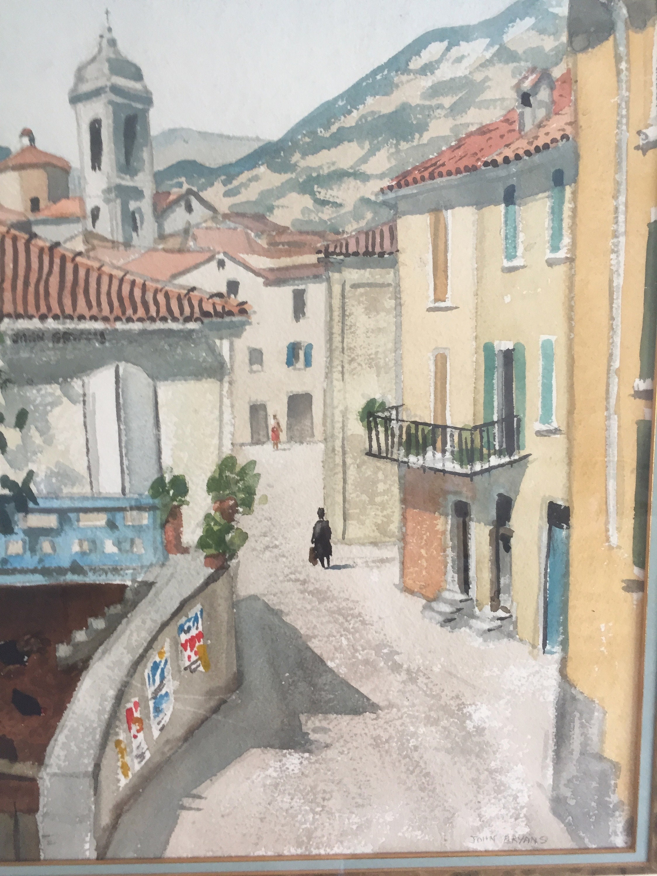 ジョン・ブライアンズ作「イタリアの夏」 - オリジナル水彩画、署名