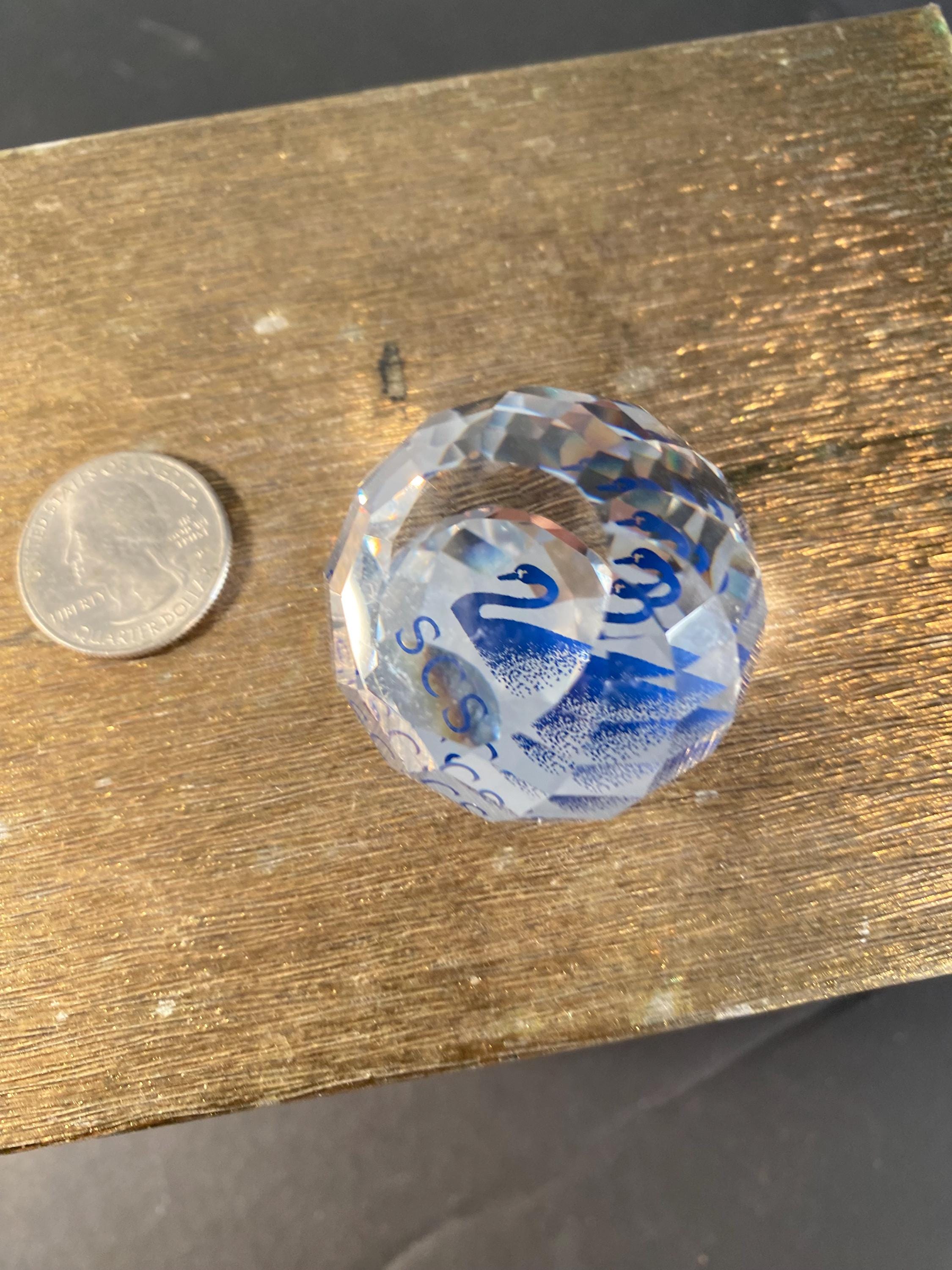 Swarovski SCS Crystal Golf Ball Paperweight | Blue Swan Logo 1990
