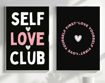 Self Love Wall Art Bundle Pink Black Motivational Prints Love Yourself First Poster Set Modern Minimalist Affirmation Decor Bedroom Office