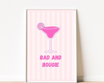Trendy Wand Kunst Druck Bad und Bougie Pink Cocktail Margarita Ästhetische Lustig Feminine Bar Dekor Digital Download Glam Girl Wohnheim Kunst Poster