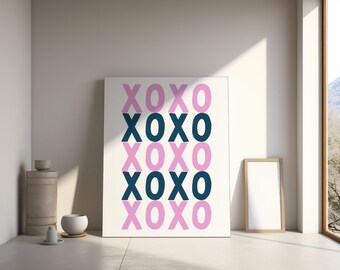 XOXO Pink Typography Wall Art, Modern Love Quote Print, Valentine Printable Poster, Cute Romantic Wall Decor, Bedroom Gallery Wall Art