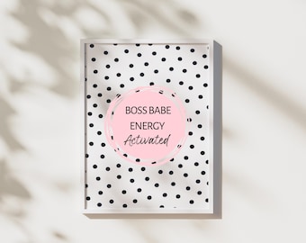 Boss Babe Printable Wall Art – Motivational Quote Print for Women, Feminine Office Decor, Pink & Polka Dot Digital Download, Girl Boss Gift