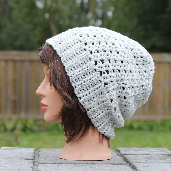 Slouch Beanie - Light Gray - crochet hat slouchy - slouchie - hippie hat - dread - free shipping - fall - winter - comfy - warm - soft  cute