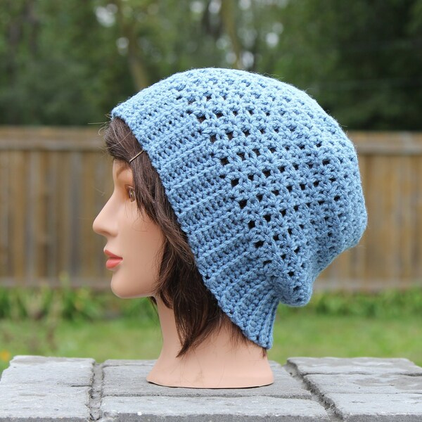 Slouch Beanie - Baby Blue - crochet hat slouchy - slouchie - hippie hat - dread - free shipping - fall - winter - comfy - warm - soft - cute