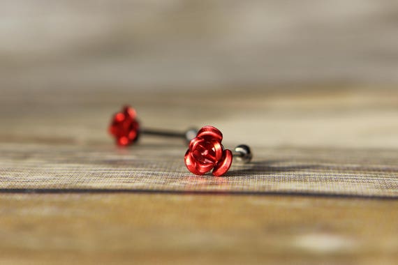 Rose Studs Set of 2 - choose color rainbow - 16G Ballback - 316L Stainless Surgical Steel - Hypoallergenic - Body Jewelry - flower earring